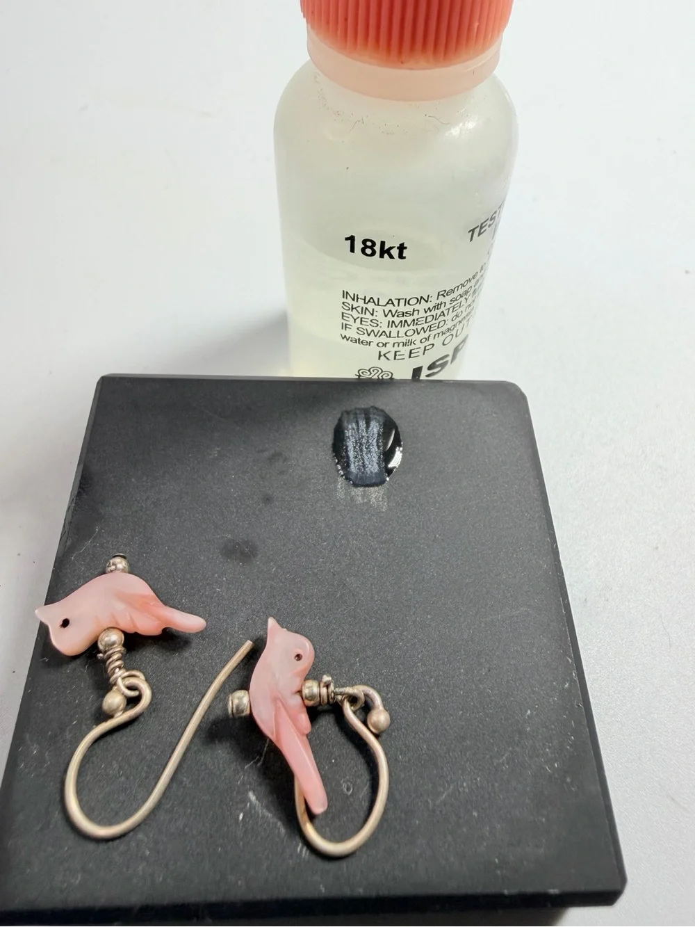 Sterling Silver Pink Mother Of Pearl Dove Bird Earrings Hook Carved Fetish